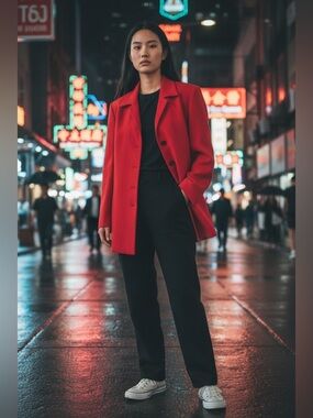 Vintage ISSEY MIYAKE Red Blazer Jacket Long Coat Made In Japan Designer Luxury